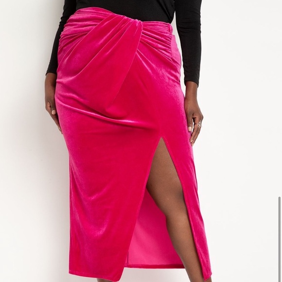 NWT Eloquii Velvet Pink Gathered Waist Front Slit Barbiecore Maxi Skirt size 14 - Picture 13 of 13